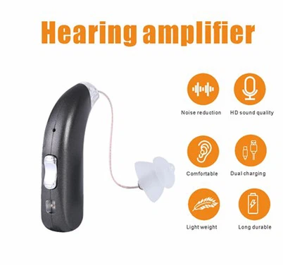 সিনিয়রদের জন্য কানের শ্রবণ পরিবর্ধকের পিছনে